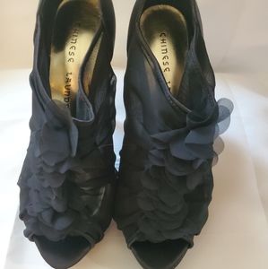 Chinese Laundry Satin Ruffle Lace Heels
